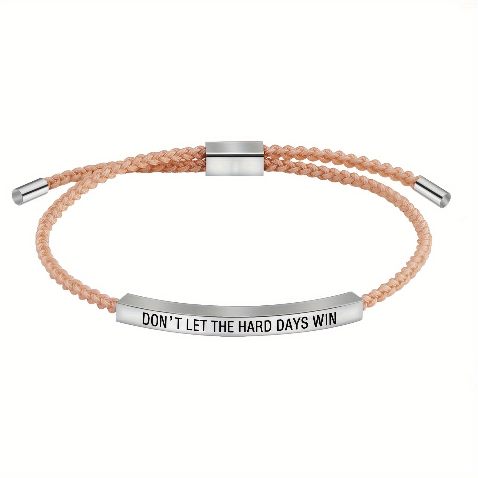 Dont Let The Hard Days Win Bracelet for Women Men Handmade Braided Adjustable Wrap Stainless Steel Tube Inspirational Bracelets Gifts for  Christmas, Halloween Gift,Pink-Slivery