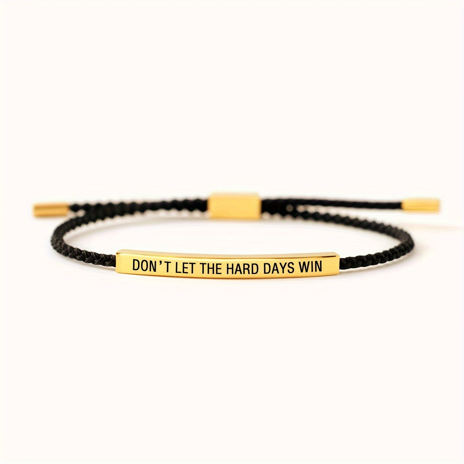 Dont Let The Hard Days Win Bracelet for Women Men Handmade Braided Adjustable Wrap Stainless Steel Tube Inspirational Bracelets Gifts for  Christmas, Halloween Gift,Black-Golden