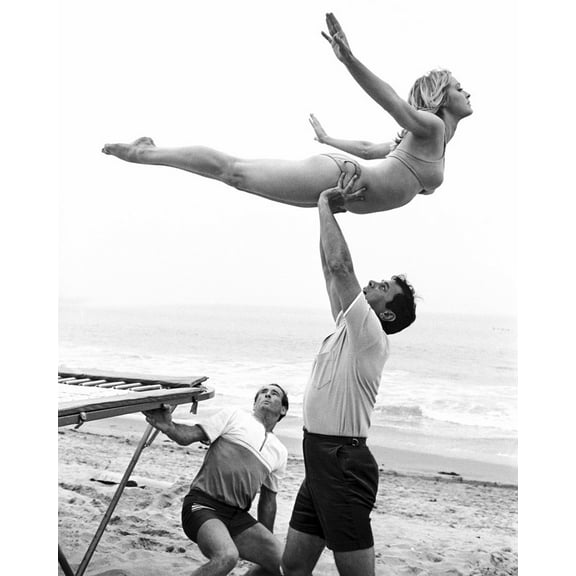 Dont Make Waves 24X36 Classic Hollywood Poster Sharon Tate On Beach In Summer Look Being Held Up By Man