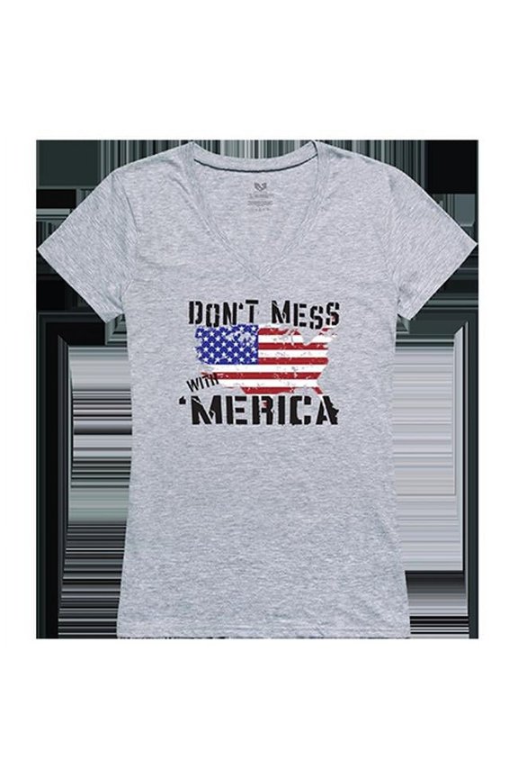 Dont Mess with America Graphic V-Neck T-Shirts, Heather Grey - Extra Large