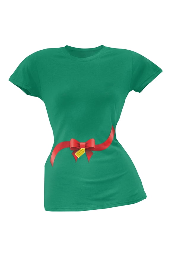 Dont Open 'Til Christmas Bow Green Soft Juniors T-Shirt - Small