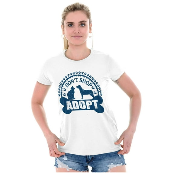 Dont Shop Adopt Cat Dog Pet Owner Womens Slim Fit Graphic Tee Brisco Brands M