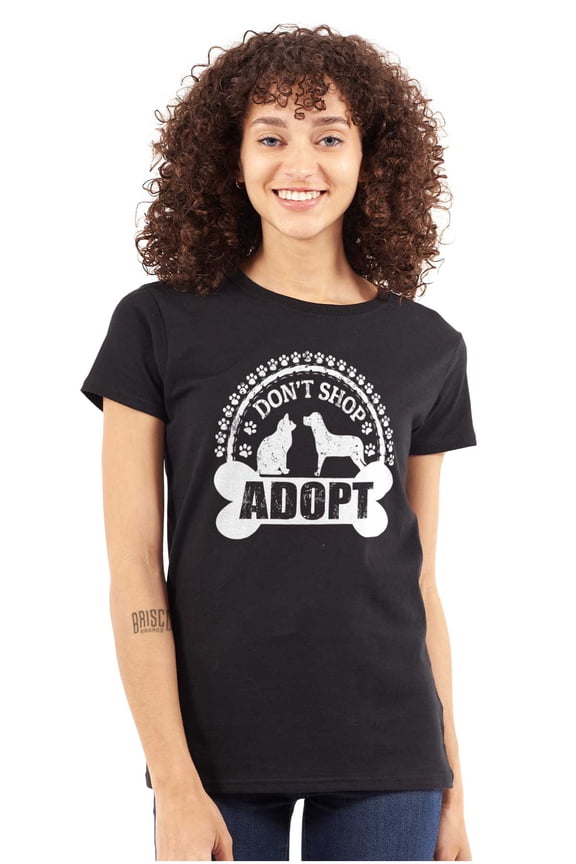Dont Shop Adopt Cat Dog Pet Owner Womens Slim Fit Graphic Tee Brisco Brands M