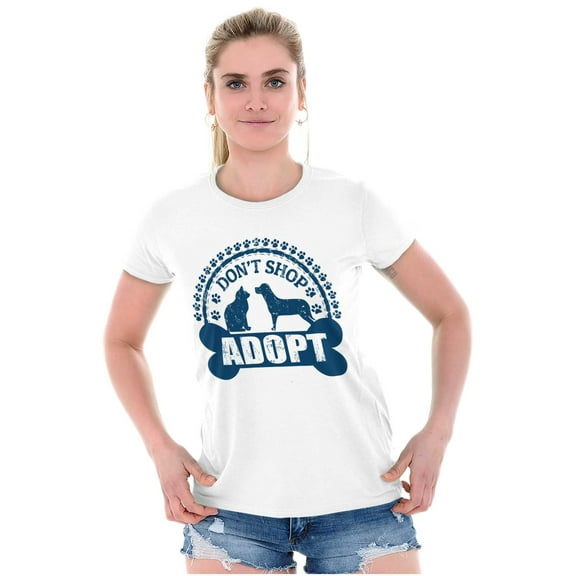 Dont Shop Adopt Cat Dog Pet Owner Womens Slim Fit Graphic Tee Brisco Brands X