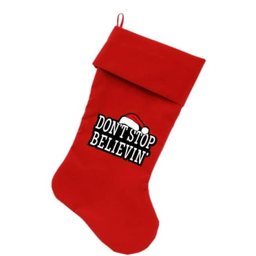 Velvet Christmas Stocking Screen Printed, "Don't Stop Believin"