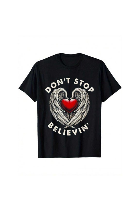 Dont Stop Believin Vintage Graphic Tee - Black Distressed Retro T-Shirt For Men And Women