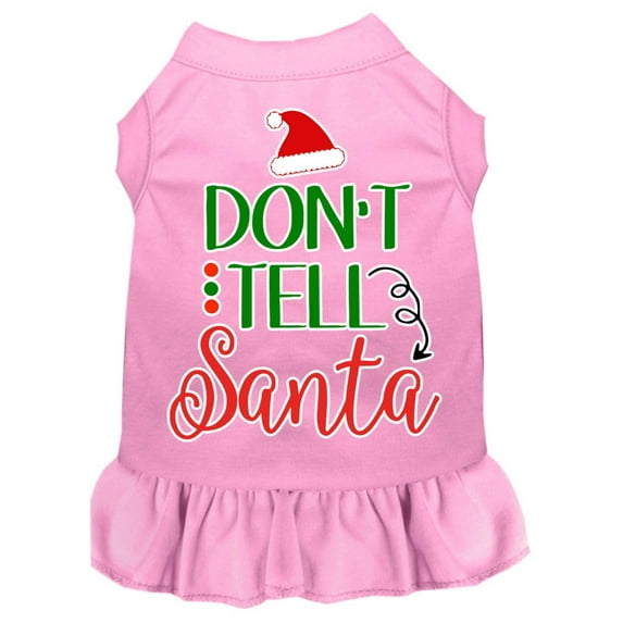 Christmas Dog Dress, Pet Dog Cat Dress Screen Printed, "Don't Tell Santa"