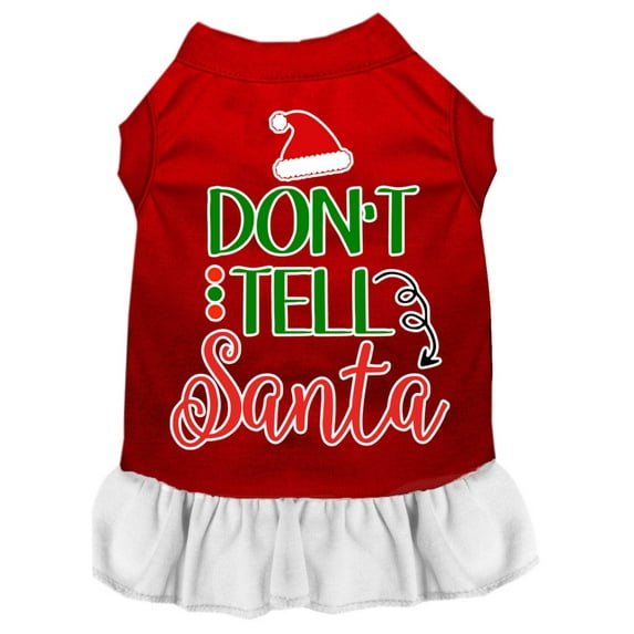 Christmas Dog Dress, Pet Dog Cat Dress Screen Printed, "Don't Tell Santa"