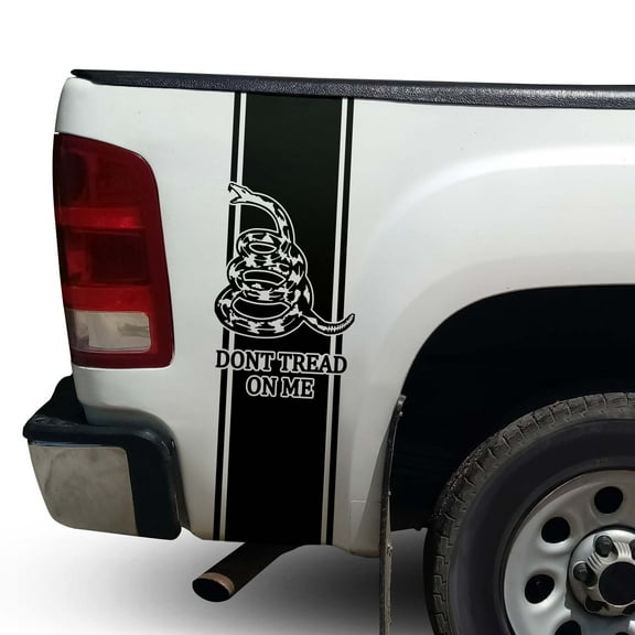 Dont Tread On Me Gadsden Flag Rear Truck Bed Vinyl Decal Sticker Compatible with most Pickup Trucks Christopher Gadsden Flag 1775 Timber Rattlesnake Decal (11" x 35", Matte Black)