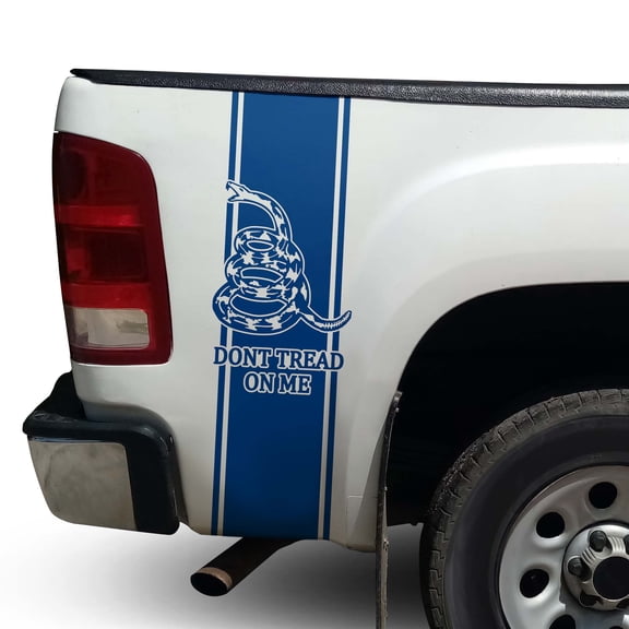 Dont Tread On Me Gadsden Flag Rear Truck Bed Vinyl Decal Sticker Compatible with most Pickup Trucks Christopher Gadsden Flag 1775 Timber Rattlesnake Decal (11" x 35", Traffic Blue)