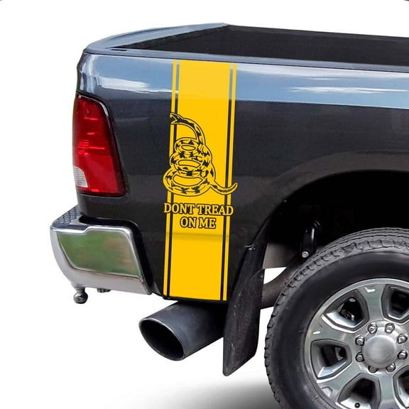 Dont Tread On Me Gadsden Flag Rear Truck Bed Vinyl Decal Sticker Compatible with most Pickup Trucks Christopher Gadsden Flag 1775 Timber Rattlesnake Decal (11" x 35", Yellow)