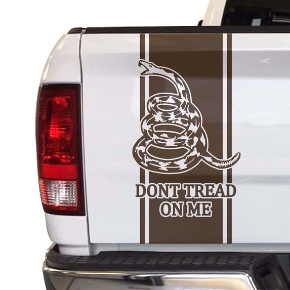 Dont Tread On Me Gadsden Flag Truck Tailgate Vinyl Decal Sticker Compatible with most Pickup Trucks Christopher Gadsden Flag 1775 Timber Rattlesnake Decal (11" x 25", Brown)