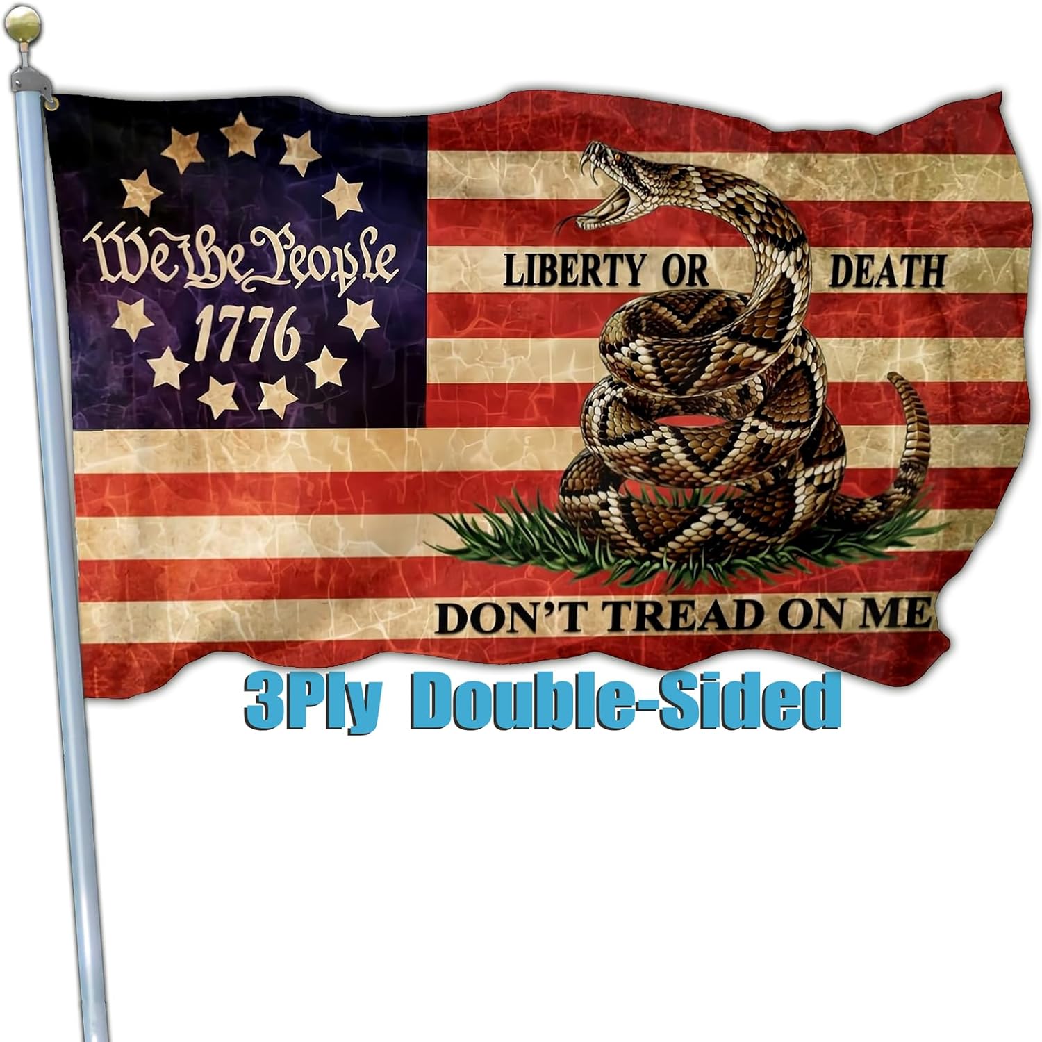Flagge „Don't Tread On Me“ – 91x152 Cm, Doppelseitig Bedruckt, Mit Messingösen, UV-beständig, Für Den Außenbereich