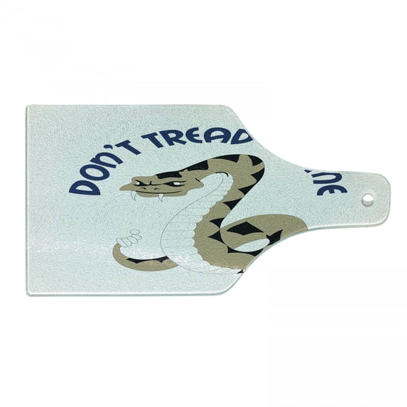 Dont Treat on Me Cutting Board, Dangerous Poisonous Snake with Rattle Words, Decorative Tempered Glass Cutting and Serving Board, in 3 Sizes, by Ambesonne