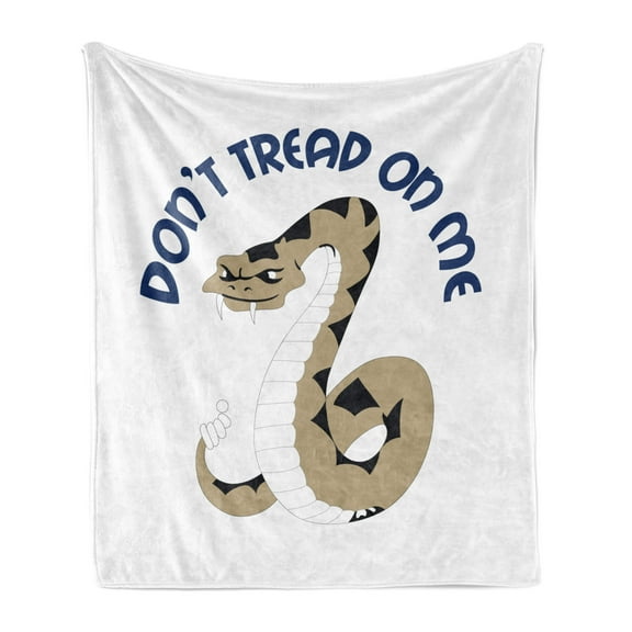 Dont Treat on Me Soft Flannel Fleece Throw Blanket, Dangerous Poisonous Snake with Rattle Words, Cozy Plush for Indoor and Outdoor Use, 50" x 70", Tan Night Blue, by Ambesonne
