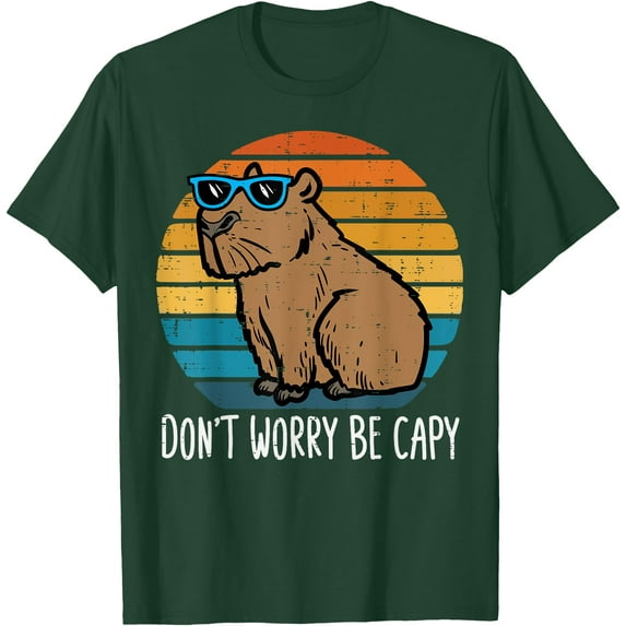 Dont Worry Be Capy Capybara Retro Unisex T-Shirt for Men Women Kids Toddler,Forest Green Color,Size 4XL