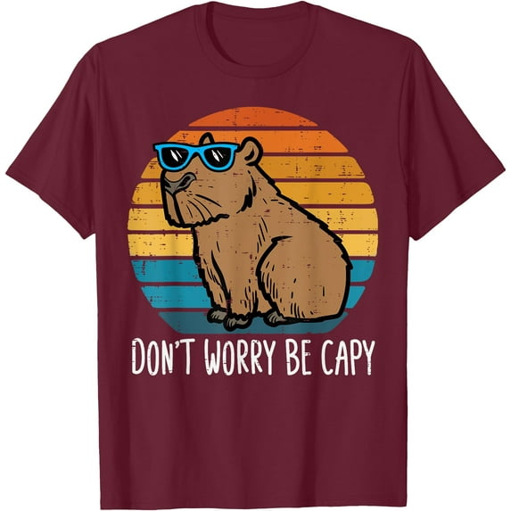 Dont Worry Be Capy Capybara Retro Unisex T-Shirt for Men Women Kids Toddler,Maroon Color,Size 3XL