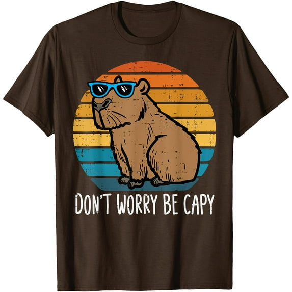 Dont Worry Be Capy Capybara Retro Unisex T-Shirt for Men Women Kids Toddler,Military Green Color,Size 5XL