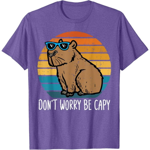 Dont Worry Be Capy Capybara Retro Unisex T-Shirt for Men Women Kids Toddler,Violet Color,Size XL