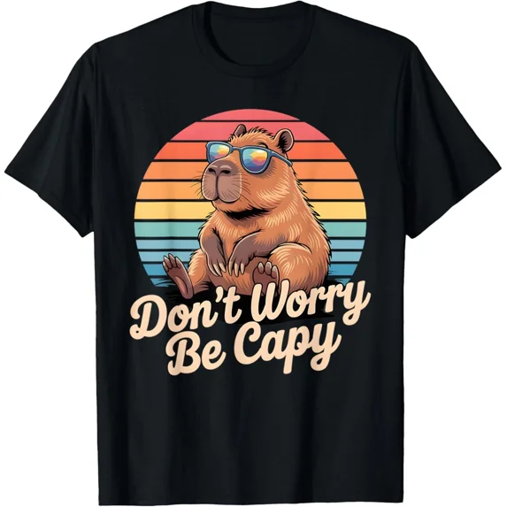 Dont Worry Be Capy Funny Capybara Retro Adult S-4XL T-Shirt