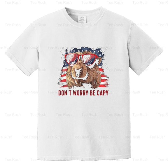 Dont Worry Be Capy Funny Capybara USA Flag Animal Gift Rodent, Pet, Comfort Color T-Shirt Unisex, up to 4XL