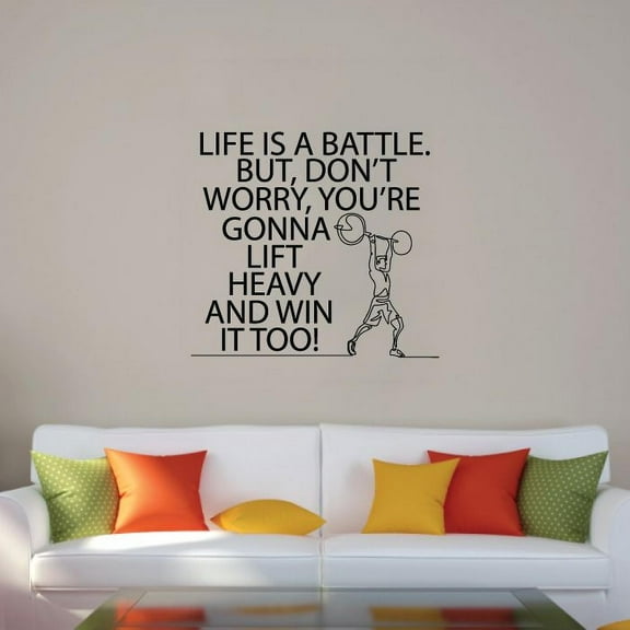 Dont Worry You're Gonna Lift Heavy And Win It Too - Exercise Workout Quote Motivation Weightlifting Silhouette Vinyl Wall Art Sticker Decal Home Gym Workout Area Fitness Decoration Size (40x24 inch)