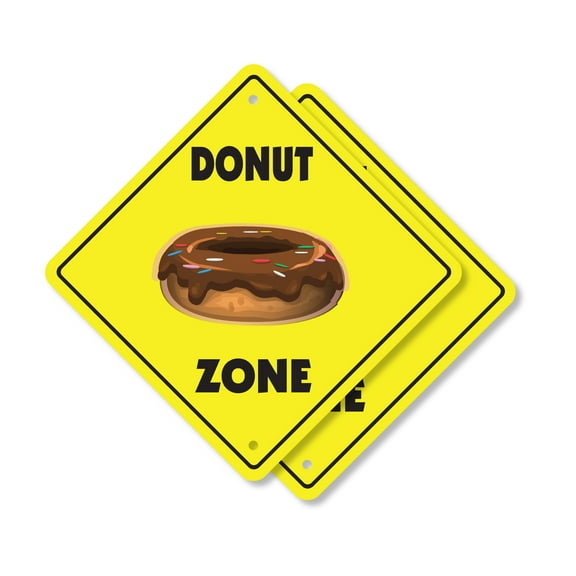 Donut (2 Pack) Plastic Crossing Sign - 10 Inch X 10 Inch Xing Sign Gift Food Sweet Dessert Snack Coffee Treat Bakery Breakfast Glaze Frosting Fun Kids
