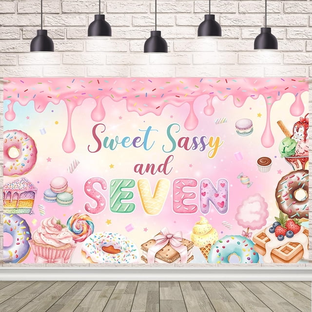 Donut 7th Birthday Backdrop Sweet Sassy and Seven Birthday Party ...