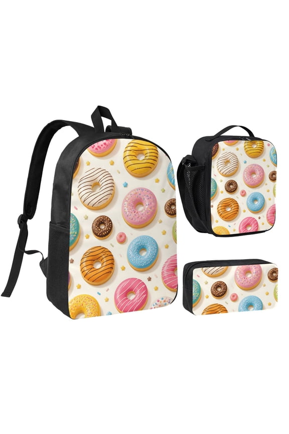 Donut Backpack Set 3pc Including Backpack, Lunch Bag and Pen Bag Combination
