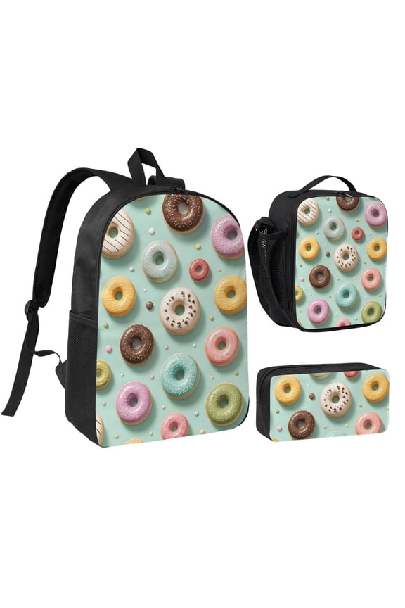 Donut Backpack Set 3pc Including Backpack, Lunch Bag and Pen Bag Combination