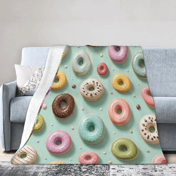 Donut Blanket Gift Throw Blanket Pastel Dessert Pattern Gift for Mint Room Decor 60x50