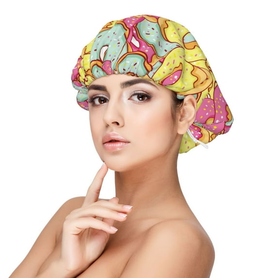 Donut and Blue Silk Bonnet for Sleeping Women/Men, Adjustable Elastic Satin Bonnet Bonnet for Sleeping, Soft Similar Silk Curly Hair Bonnet for Sleeping