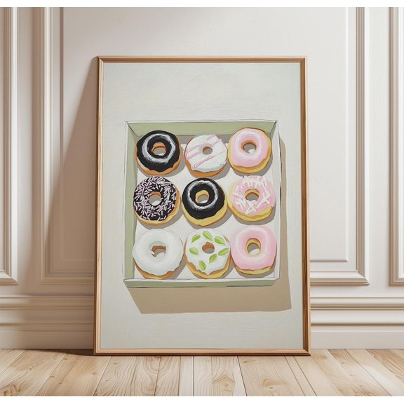 Donut Box Wall Art Minimal Food Illustration Print Pastel Dessert Poster