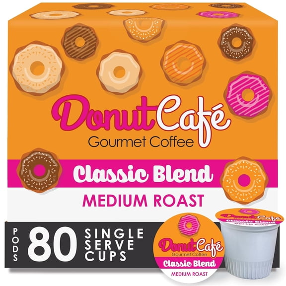 Donut Cafe Classic Blend, Single Serve Coffee Pods for Keurig K Cup Brewers, Medium Roast, 80 Ct