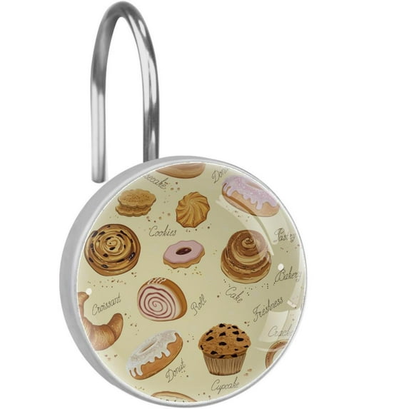Donut Cake Shower Curtain Hooks(Set of 12)for Home Hotel Shower Rods Bathroom Crystal Glass Print Stainless Steel Round Curtain Hooks