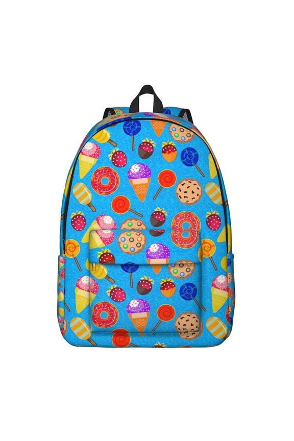 Donut Candy School Backpack, Sweet Pink and Vintage Doughnut Pattern Casual Daypack Large Capacity Travel Bag for Outdoor Activities
