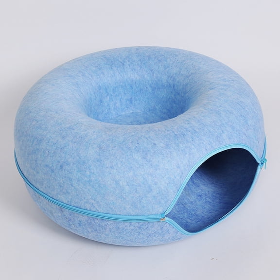 Donut Cat Bed Pet Cat Interactive Game Toy Cat Bed Dual-use Tunnel Bed with Felt Toy Gift for Small Kitten Rabbit