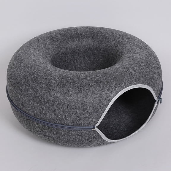 Donut Cat Bed Pet Cat Interactive Game Toy Cat Bed Dual-use Tunnel Bed with Felt Toy Gift for Small Kitten Rabbit