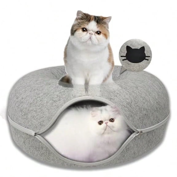 Donut Cat Tunnel Bed Peekaboo Cat Cave for Large Cats Up to 30 Lbs Kitty Interactive Playing Tent House for Multiple Cats Detachable Scratch Resistant Light Gray Large - 24 Inch Diameter