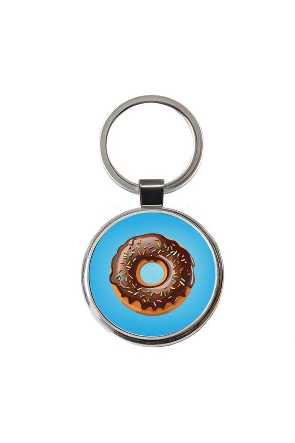 Donut Chocolate Sprinkles Metal Round Keychain