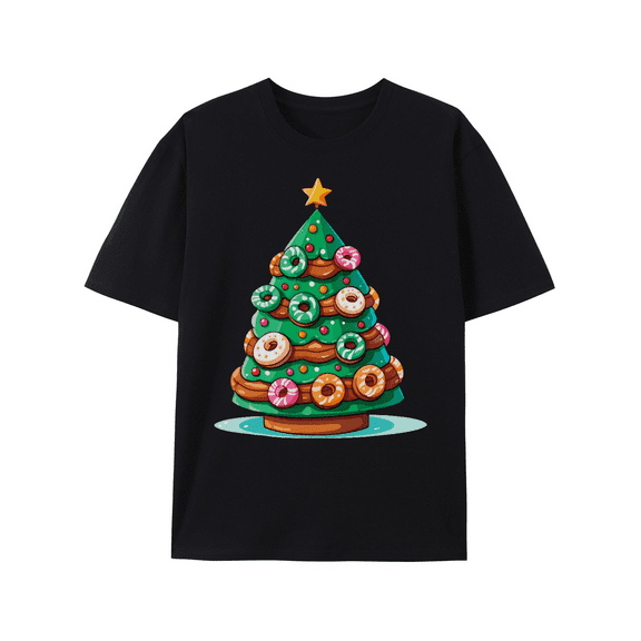 Donut Christmas Tree Funny Xmas Food Mens T-Shirt 100% Cotton