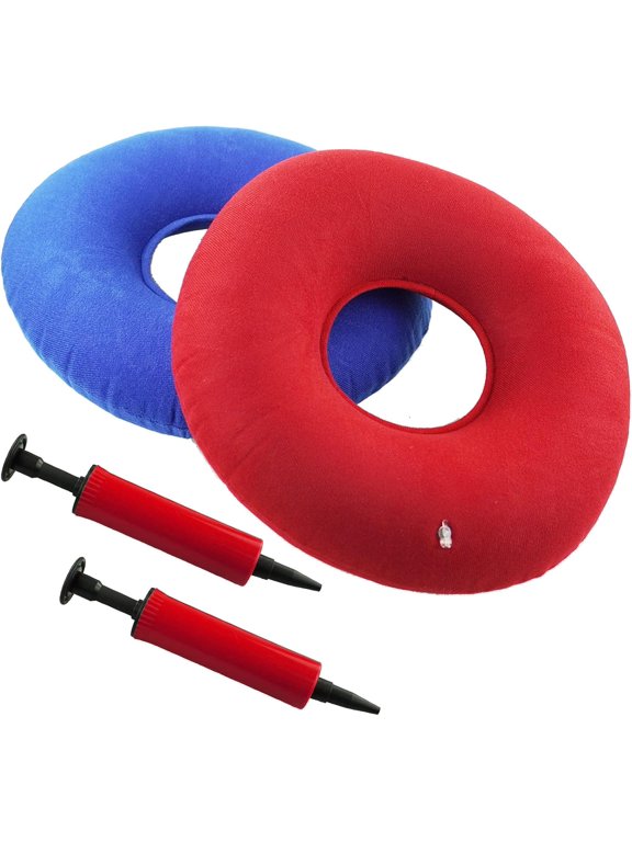 Donut Cushion,Donut Ring Cushion For Pressure Relief,2 Pack With 2 Colors(Red And Blue),Cushion With 2 Pumps Inflatable Donut Seat Cushion For Home Office And Car(40x10cm)