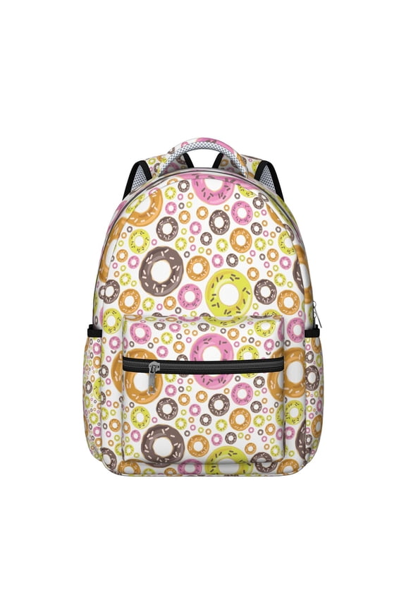 Donut Design Backpack - Fashionable & Sturdy School Backpack for Students & Adults, Roomy Laptop Compartment, Lightweight for Commute & Campus, Trendy Donut Graphics, Great Gift for Bakery Lovers