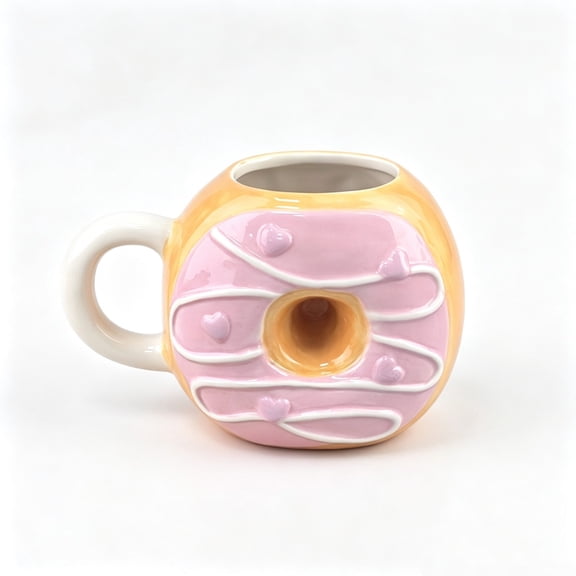 Donut Design Coffee Mug, Novelty Ceramic Cup with Sweet Ring Detail, Fun Drinkware for Morning Coffee, Tea Breaks, Desks and Donut Fan Gifting for Home and Everyday Use