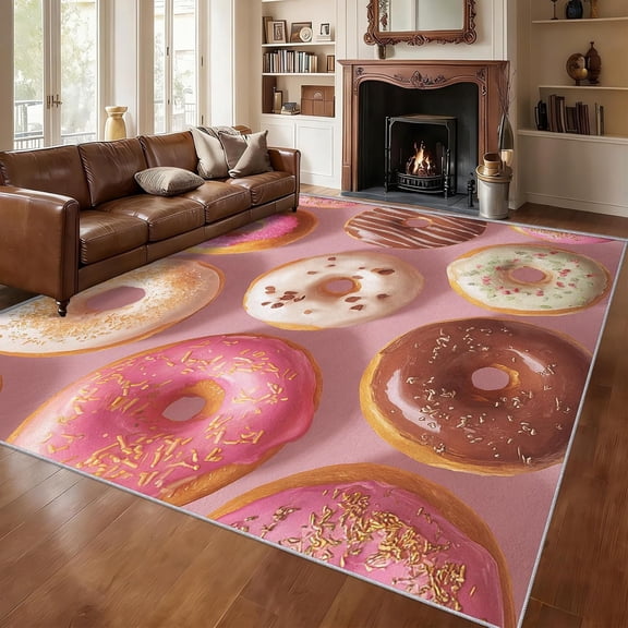 Donut Dessert Area Rugs, Multicolor Sweet Food Pattern Carpet, Washable Non Slip Low Pile Soft Rug for Kitchen Decor Mat 2x3ft