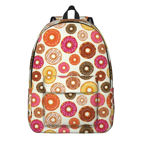 Donut Dessert School Backpack, Colorful Sweet Donut Pattern Casual Daypack Lightweight Travel Bag for Students and Women
