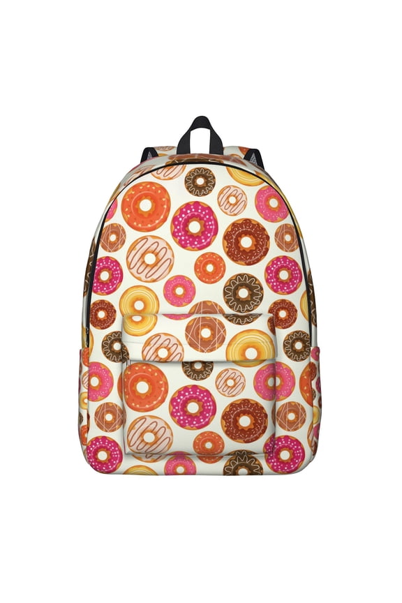 Donut Dessert School Backpack, Colorful Sweet Donut Pattern Casual Daypack Lightweight Travel Bag for Students and Women