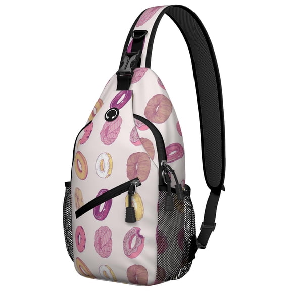 Donut Dessert Sweet Donut Colorful Kawaii Pink Funny Lightweight Multipurpose Travel Sling Backpack