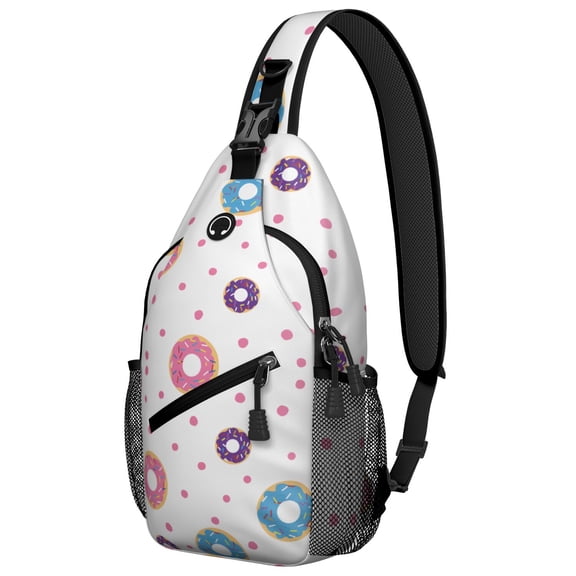Donut Dessert Sweet Donut Colorful Kawaii Pink Funny Lightweight Multipurpose Travel Sling Backpack
