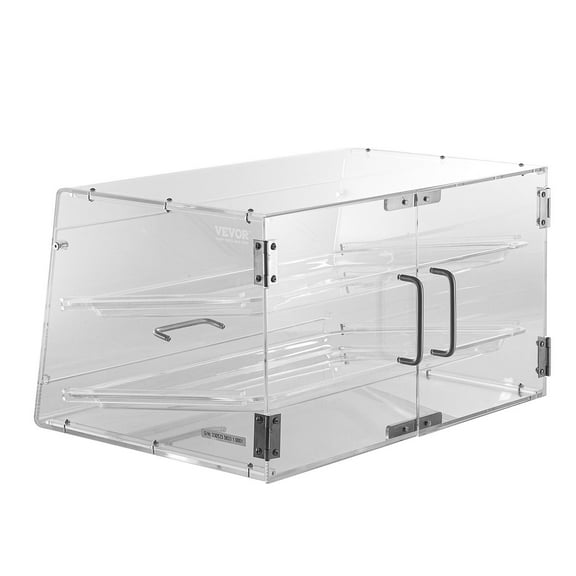 Donut Display Case, 2-Level Countertop Showcase with Locking Rear Door & Removable Shelves, for Bakeries & Cafes